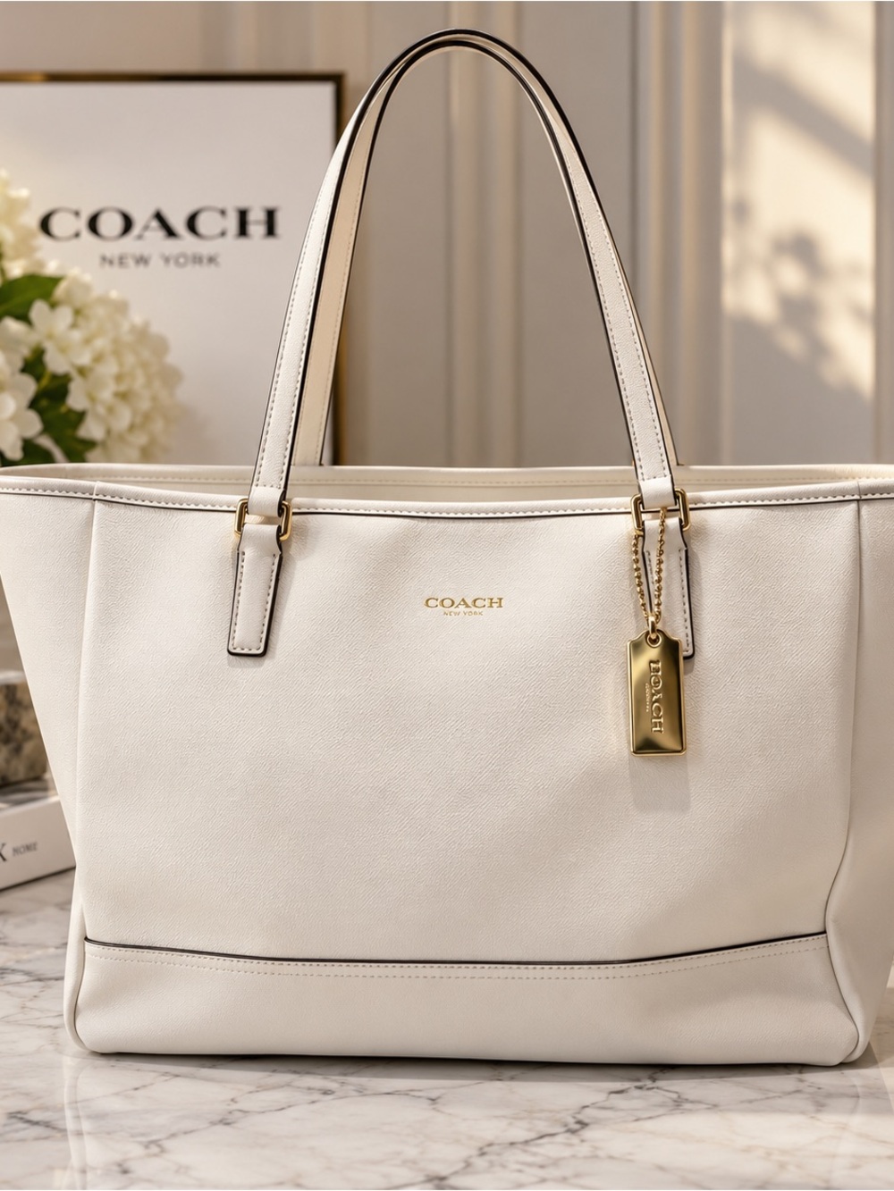 Coach City Tote 23576 Chalk Saffiano Leather Large Shoulder Bag